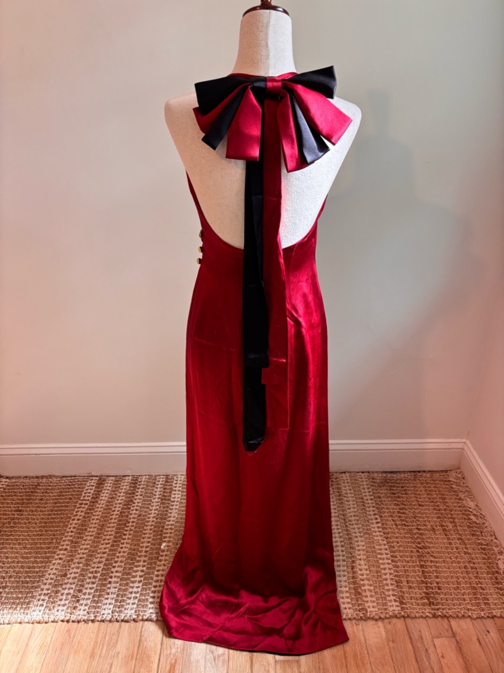 Sondra Falk Couture Scarlett Black Red Formal Wrap Dress Sample 4 Statement Bow